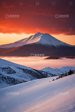 雪山日出自然风光全景