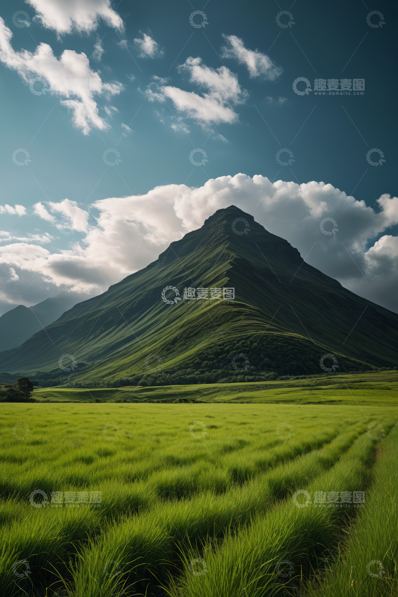 高清大图下载【趣麦麦图】户外青山下的绿色草原风光