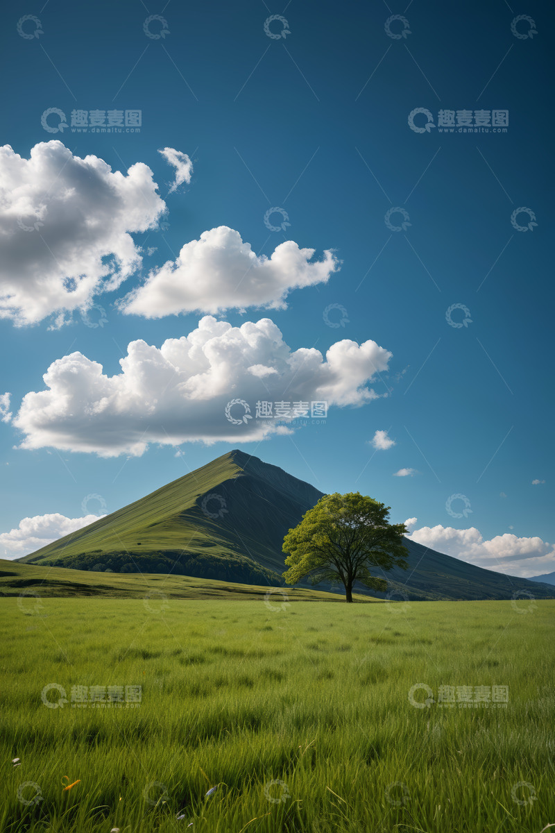 高清大图下载【趣麦麦图】草原山丘与孤树风景