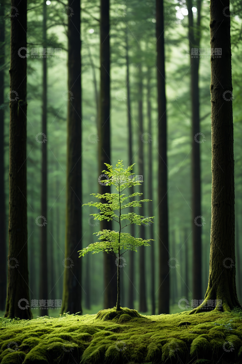高清大图下载【趣麦麦图】森林中一棵小树的自然景象