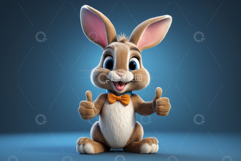 高清大图下载【趣麦麦图】卡通兔子竖大拇指形象素材