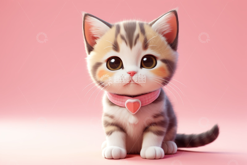 高清大图下载【趣麦麦图】戴着粉色项圈的可爱小猫