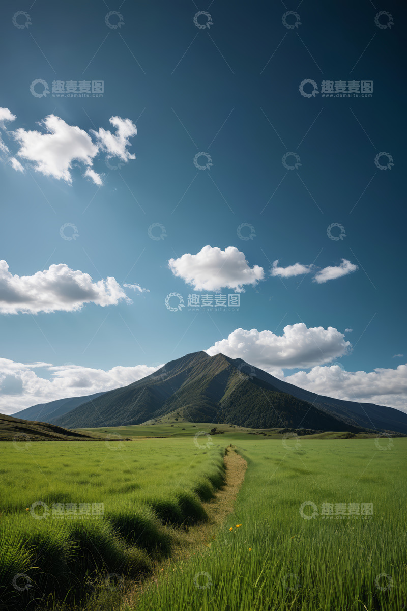 高清大图下载【趣麦麦图】草原远山蓝天白云风景