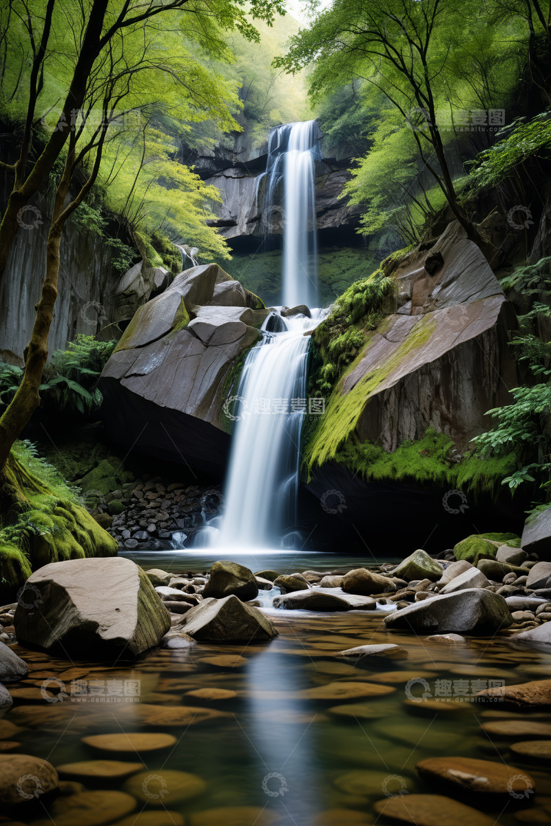 高清大图下载【趣麦麦图】森林中的瀑布自然风光