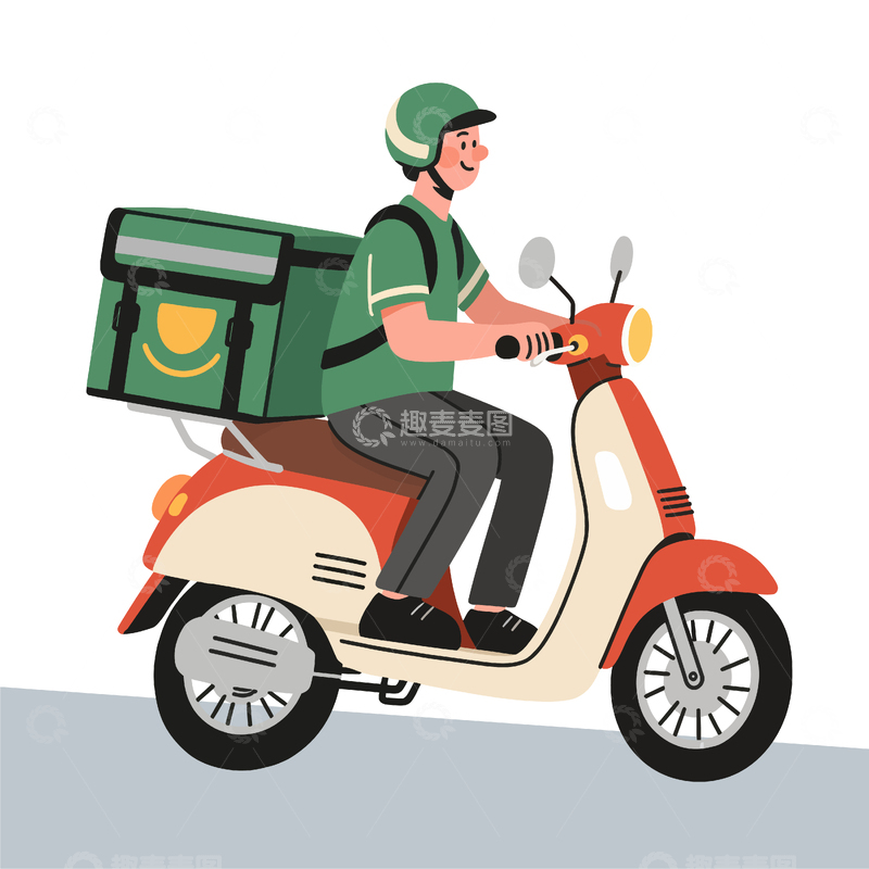 源文件下载【趣麦麦图】外卖员骑电动车配送