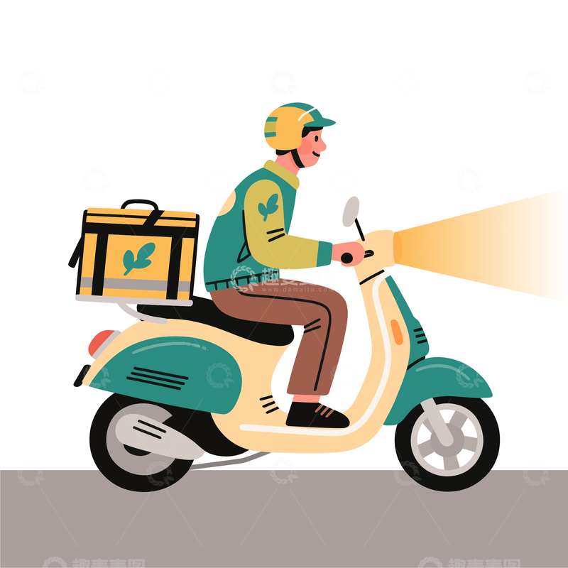 源文件下载【趣麦麦图】外卖员电动车送餐插画