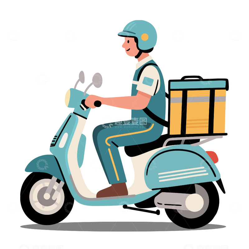 源文件下载【趣麦麦图】外卖员骑电瓶车矢量插画