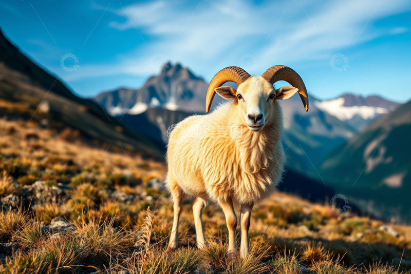 高清大图下载【趣麦麦图】高山草原上的盘羊特写