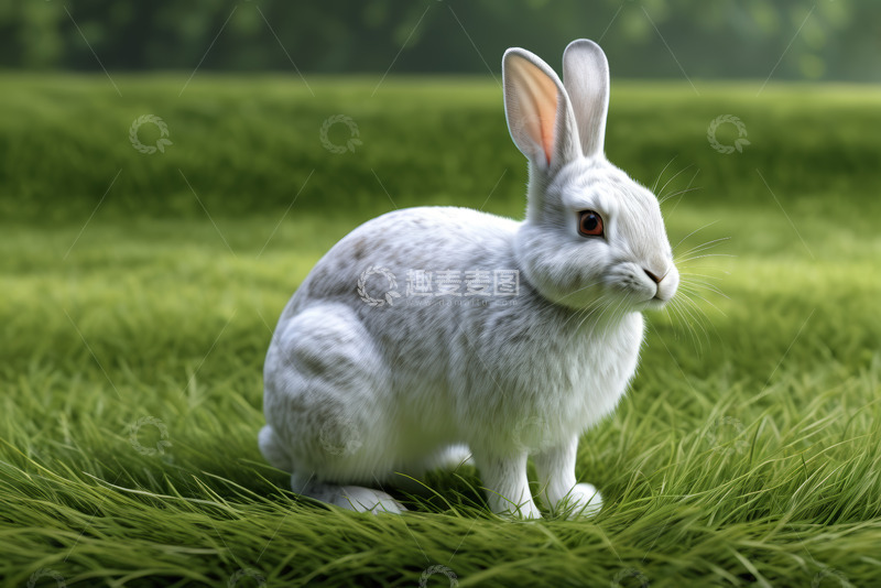 高清大图下载【趣麦麦图】草地上的白兔特写