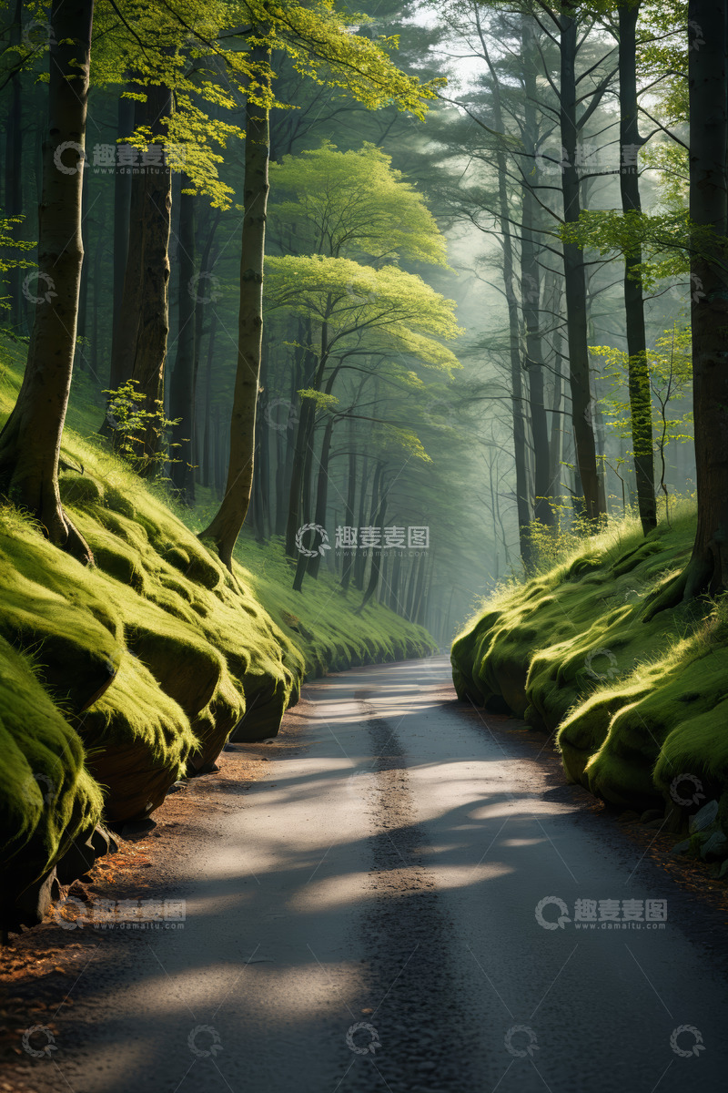 高清大图下载【趣麦麦图】林间铺满青苔的蜿蜒小路