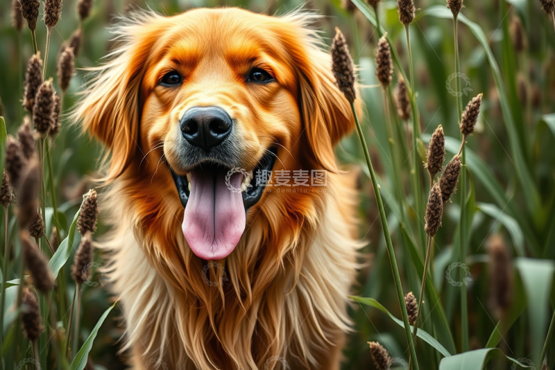 高清大图下载【趣麦麦图】金毛犬于草丛中的特写