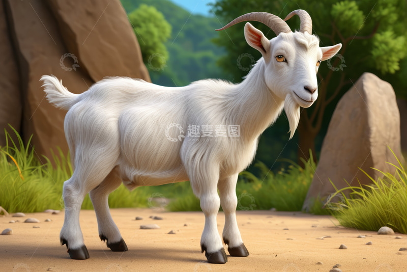 高清大图下载【趣麦麦图】户外白色山羊特写