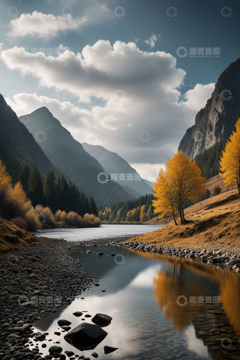 高清大图下载【趣麦麦图】山间湖泊秋日自然风光