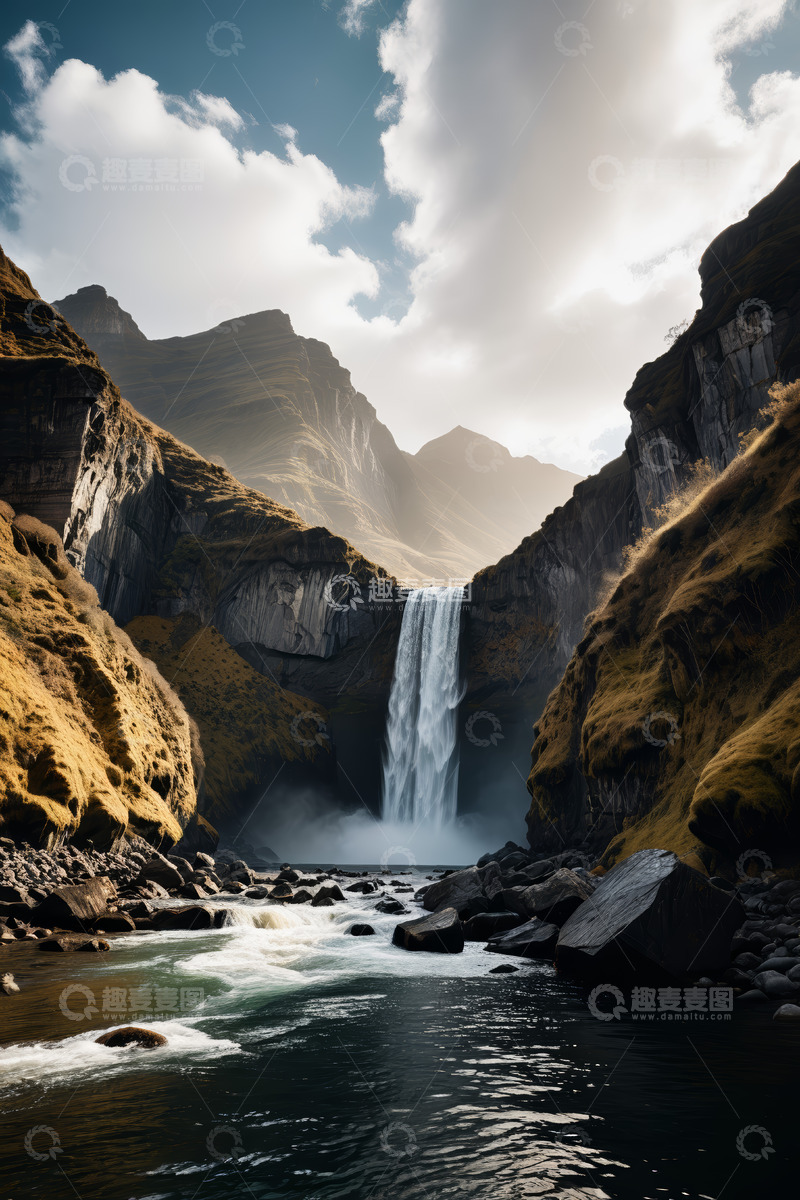 高清大图下载【趣麦麦图】山间壮丽瀑布自然景观