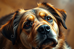 特写棕色毛发狗狗仰视画面