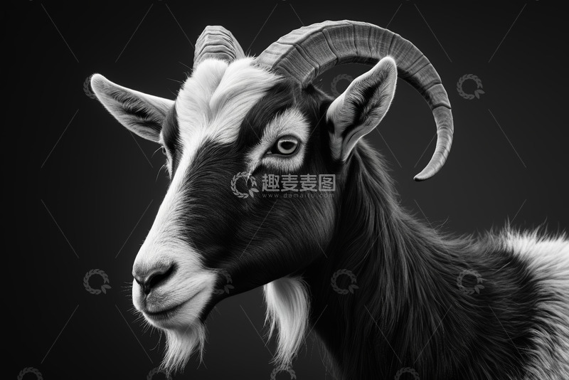 高清大图下载【趣麦麦图】黑白山羊头部特写素材