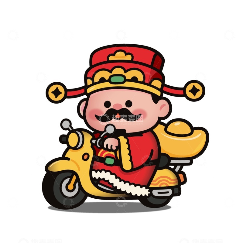 源文件下载【趣麦麦图】卡通财神骑电动车设计元素