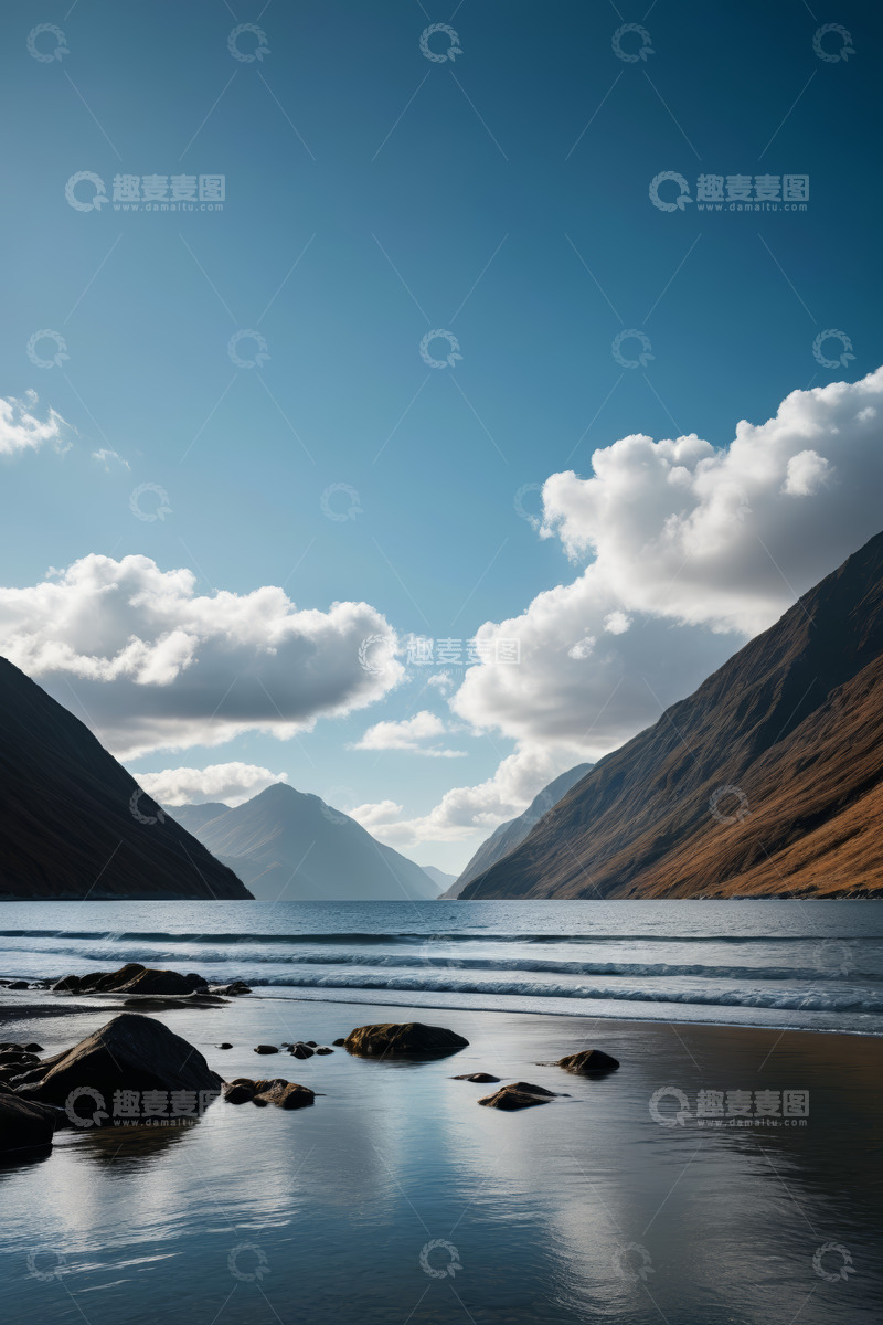 高清大图下载【趣麦麦图】山水间平静的湖面与天空