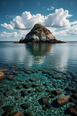 海中孤岛与清澈海水景观