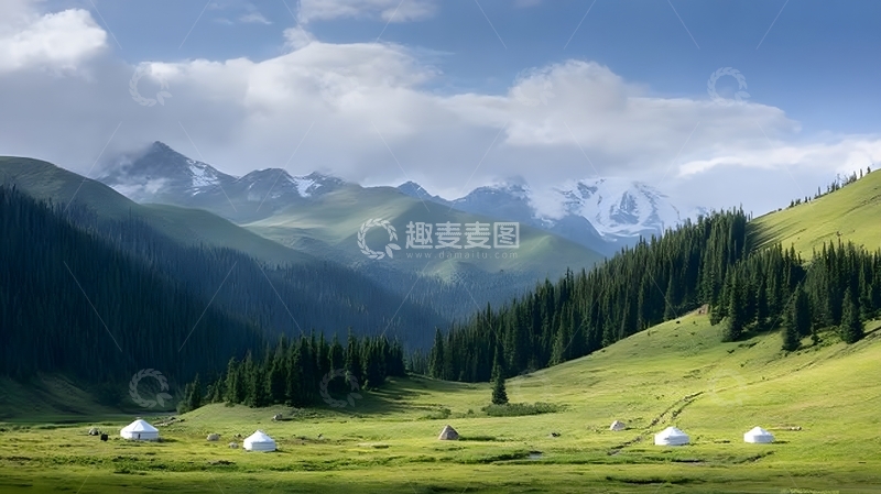 高清大图下载【趣麦麦图】草原风光雪山远景摄影