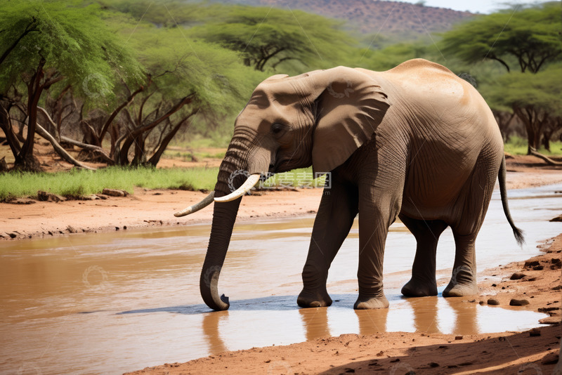 高清大图下载【趣麦麦图】非洲大象于水边站立
