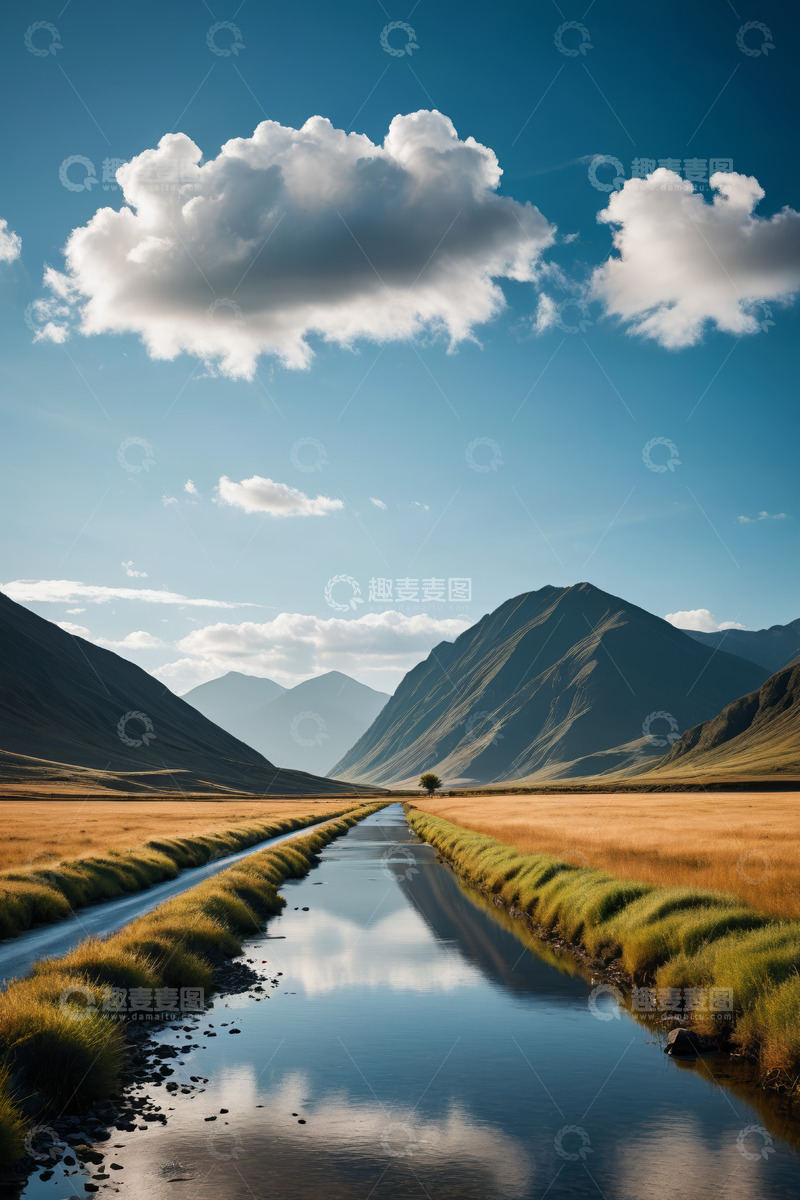 高清大图下载【趣麦麦图】山间田野风景与溪流
