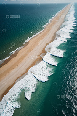 航拍海岸线与海浪全景