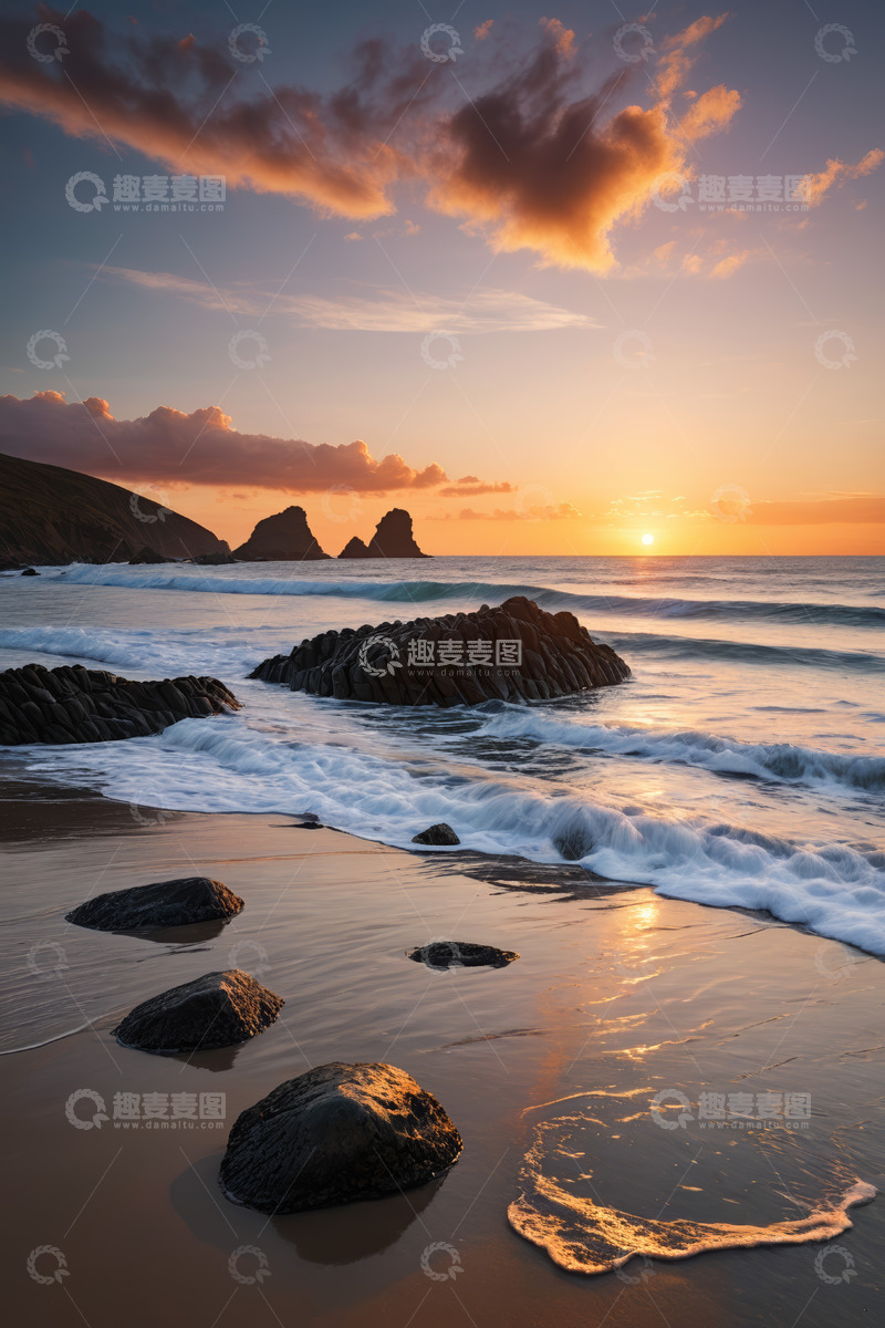 高清大图下载【趣麦麦图】海滩日落自然风光景象