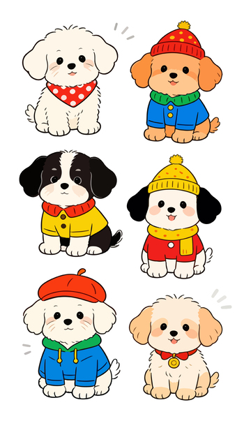 卡通小狗服装插画设计素材