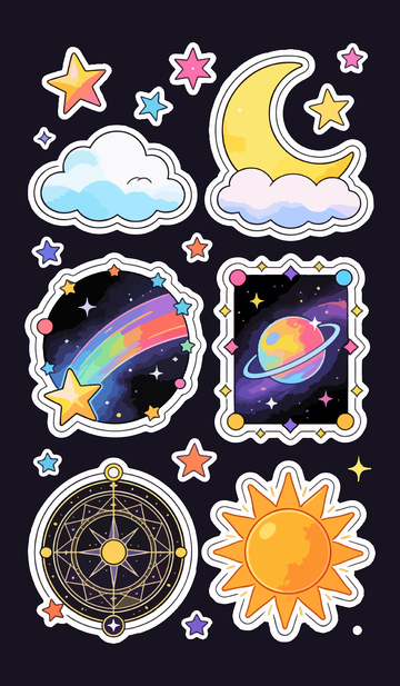 星空主题卡通贴纸插画