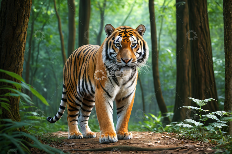高清大图下载【趣麦麦图】森林中行走的老虎
