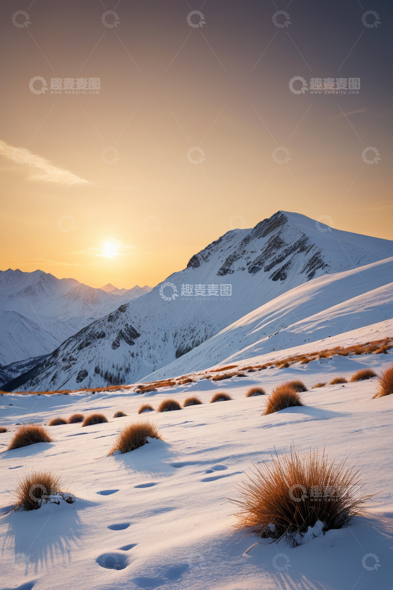 高清大图下载【趣麦麦图】雪山日出自然风光