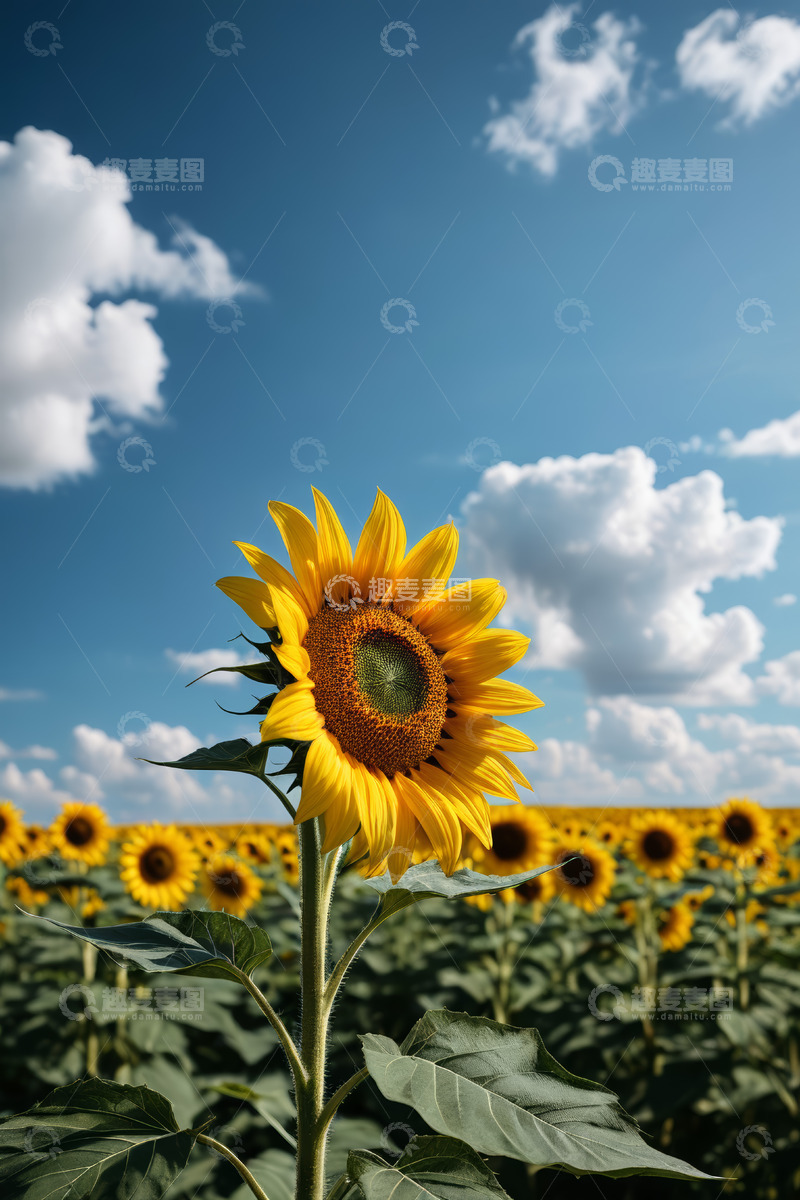 高清大图下载【趣麦麦图】向日葵田中的单株向日葵