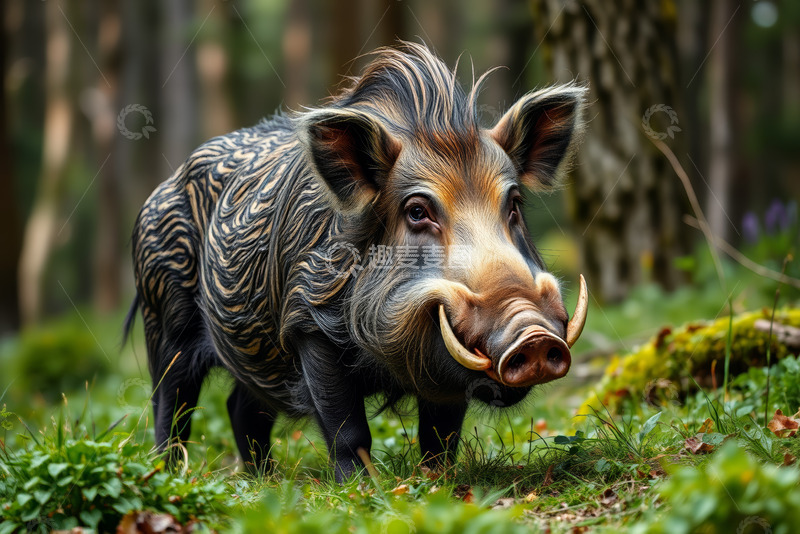 高清大图下载【趣麦麦图】森林中的野猪特写