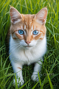 草地上的蓝眼橙白相间小猫