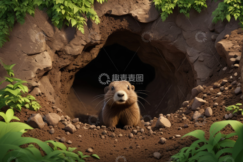 高清大图下载【趣麦麦图】土拨鼠从洞穴中探出脑袋