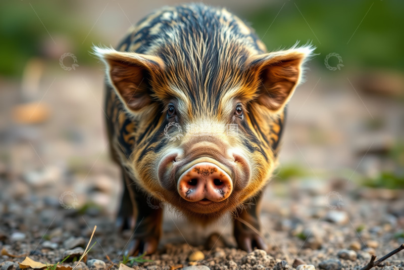 高清大图下载【趣麦麦图】特写小猪站在户外地面