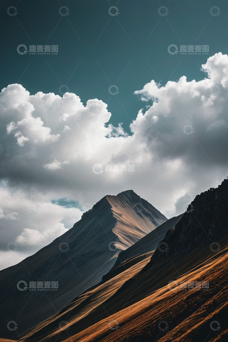 高清大图下载【趣麦麦图】蓝天白云下的壮丽山景