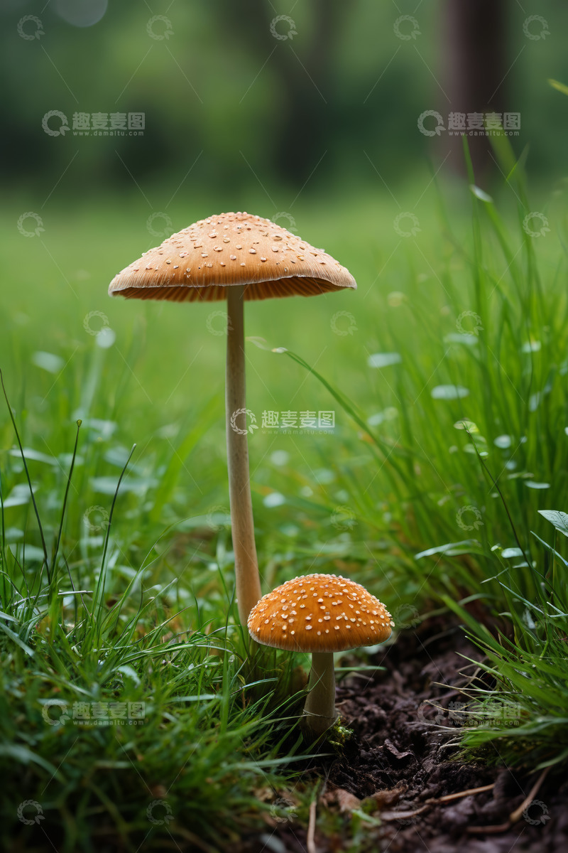 高清大图下载【趣麦麦图】草地上的橙色蘑菇特写