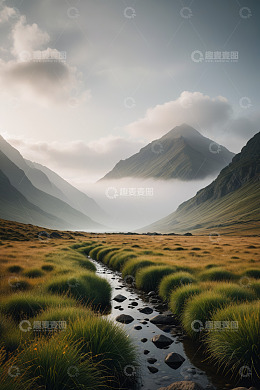 山间草地溪流自然风光