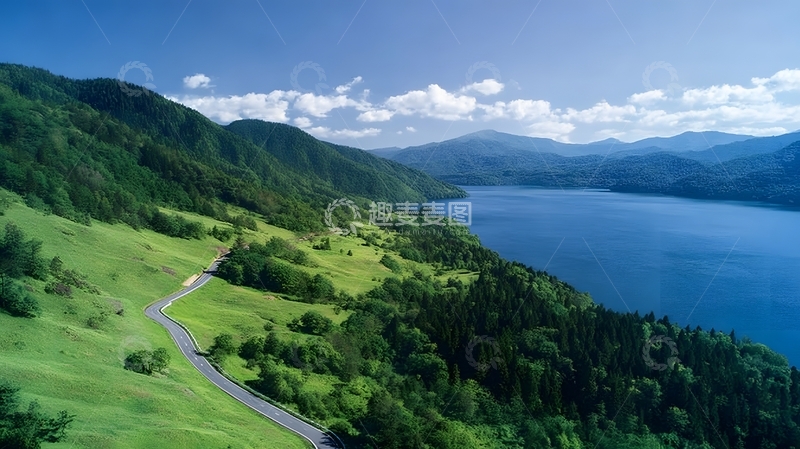 高清大图下载【趣麦麦图】湖光山色公路风景图
