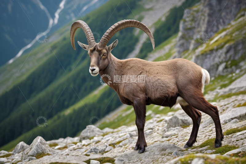高清大图下载【趣麦麦图】高山上的长角野山羊