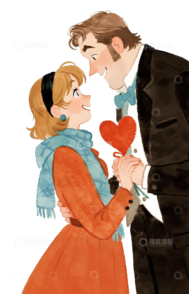 高清大图下载【趣麦麦图】浪漫情侣插画爱情卡通画
