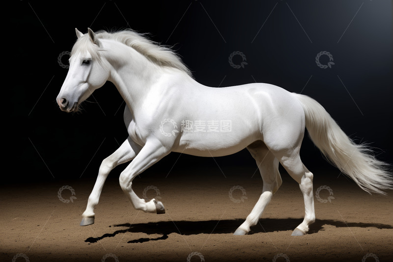 高清大图下载【趣麦麦图】奔跑的白色骏马特写