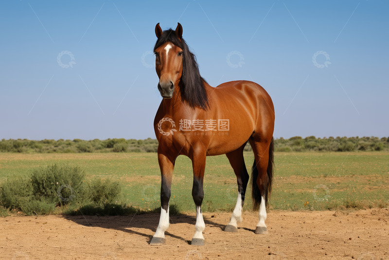 高清大图下载【趣麦麦图】草原上站立的棕色骏马