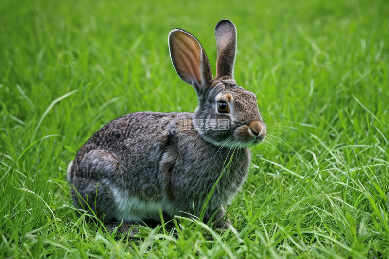 高清大图下载【趣麦麦图】草地上的灰毛兔子