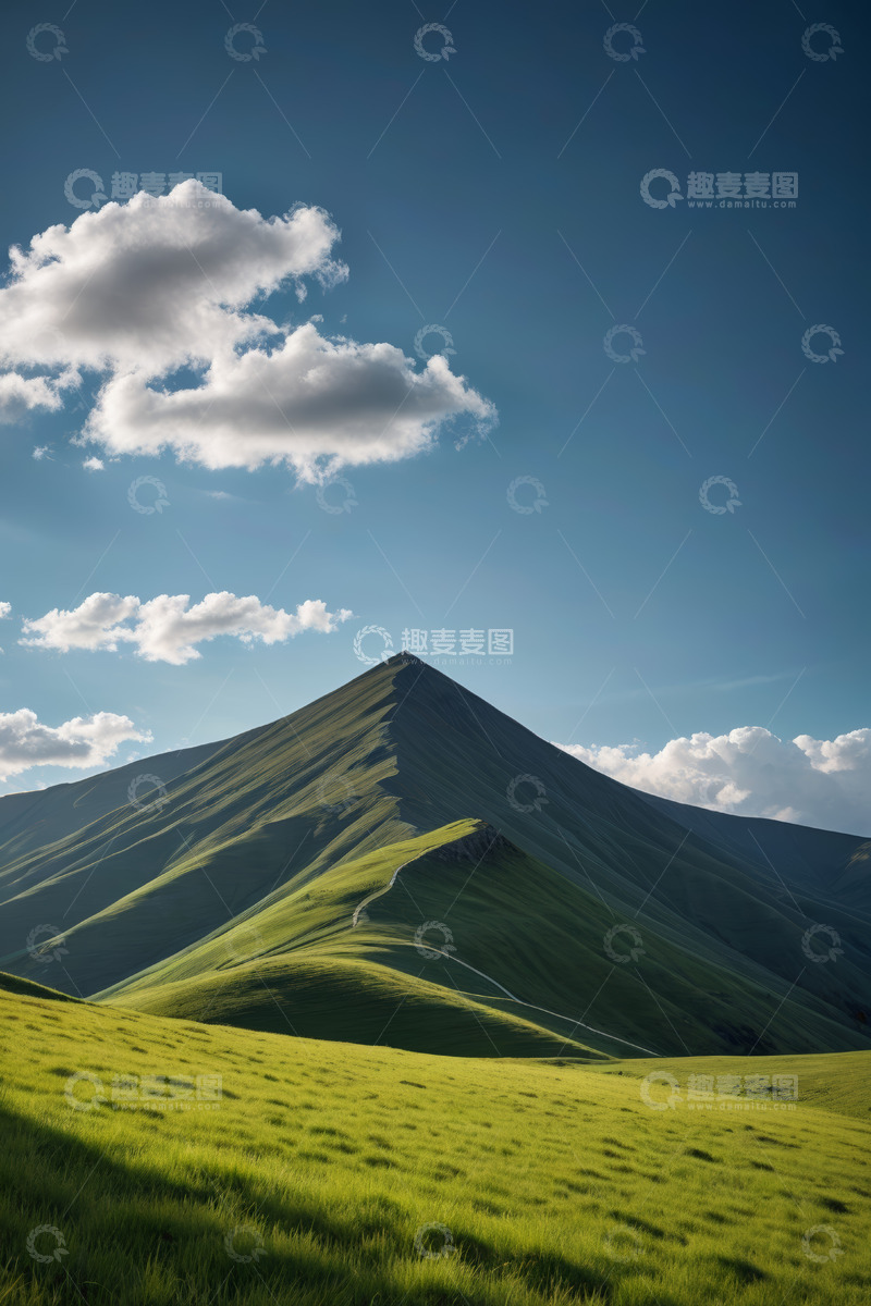 高清大图下载【趣麦麦图】蓝天白云下的绿色山丘风景