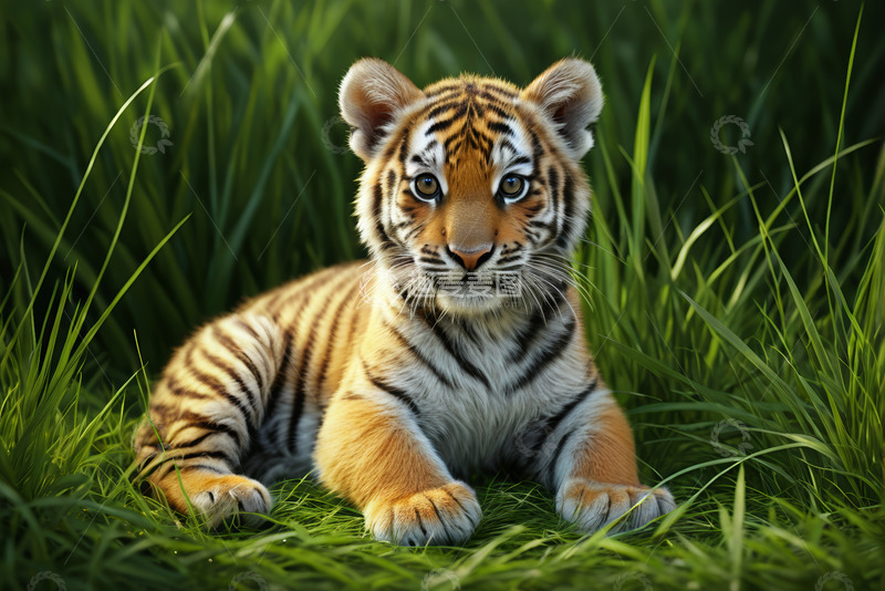 高清大图下载【趣麦麦图】草地上的小老虎特写