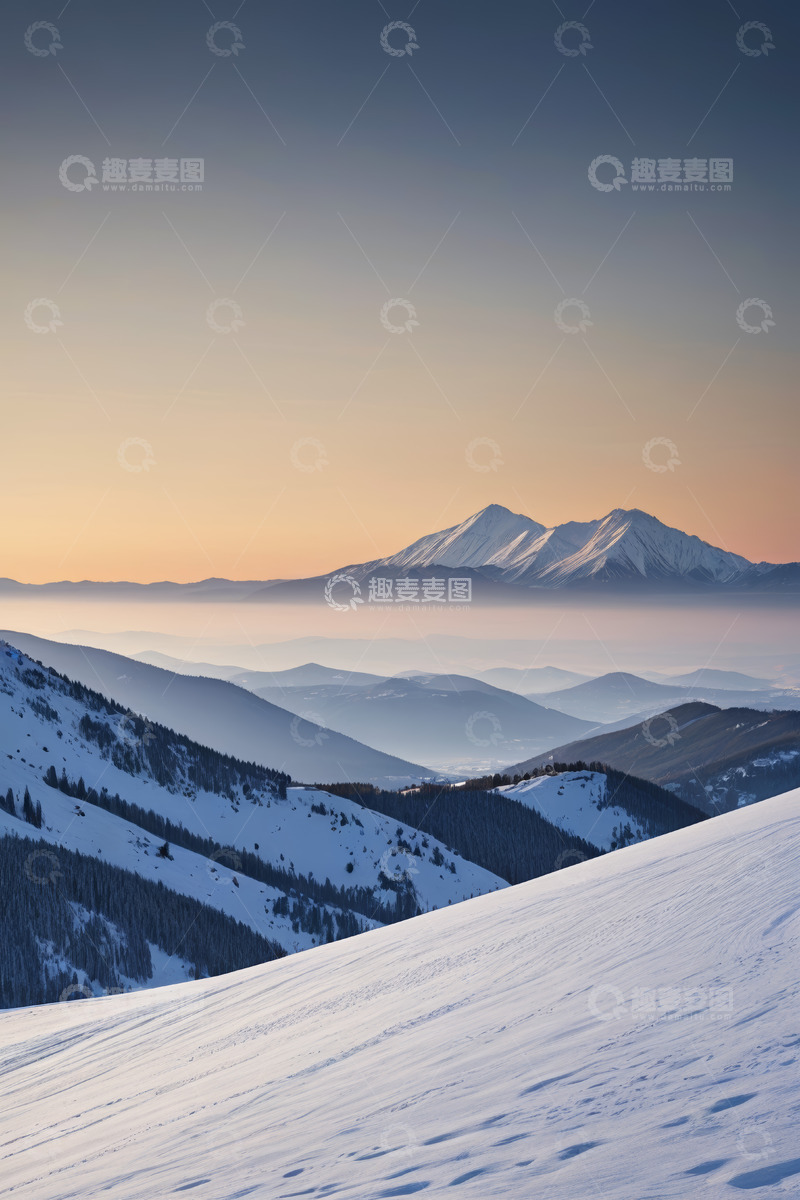 高清大图下载【趣麦麦图】雪山日出全景自然风光