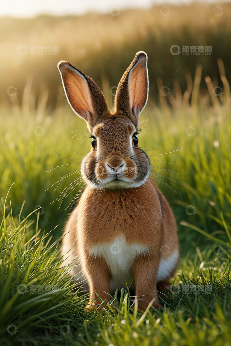 高清大图下载【趣麦麦图】草地上的棕色兔子特写